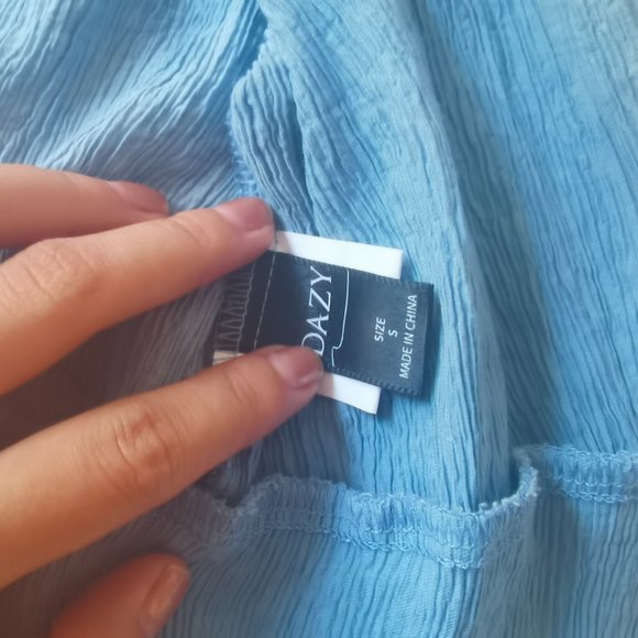 contrast collar puff sleeve blouse - Picture 3 of 7